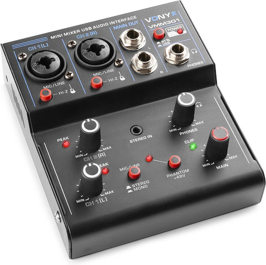 Vonyx VMM301 172.642 Combiner Analogic 3.0 Canale cu Putere Fantomă & 2 Intrări XLR & Bluetooth
