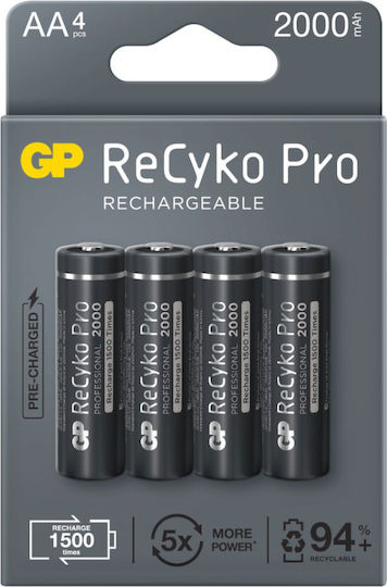 GP Batteries ReCyko Pro Επαναφορτιζόμενες Μπαταρίες AA Ni-MH 2000mAh 1.2V 4τμχ