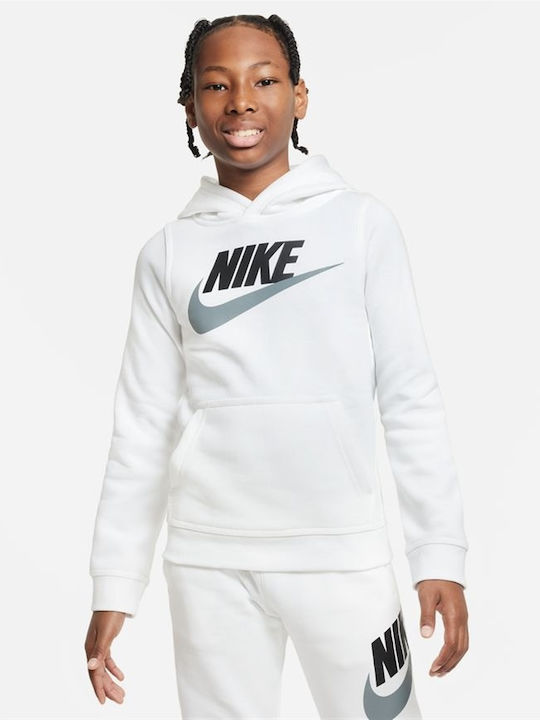 Nike Fleece Παιδικό Φούτερ με Κουκούλα και Τσέπες Λευκό