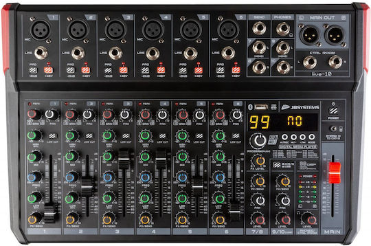 Jb Systems LIVE-10 Αναλογική Κονσόλα 10 Καναλιών με Phantom Power & 6 Εισόδους XLR & Bluetooth SOCON447