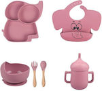 Feeding Set Elephant made of Silicone with Non-Slip Base Pink 6pcs