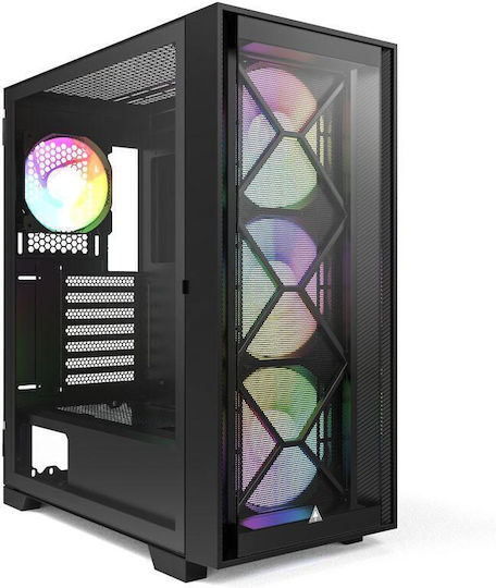 Montech AIR 1000 Premium Геймърско бюро Midi Tower Компютърна кутия със страничен прозорец и RGB осветление Черен