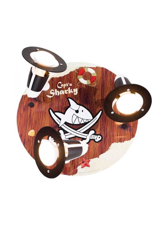 Elobra Capt'n Sharky Multi Bulbs Kids Lighting Ceiling Light Wooden 40W with Drive Size E14 In Brown Colour