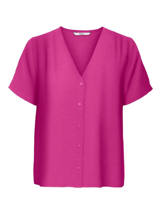 Only Women's Short Sleeve Shirt Fuchsia