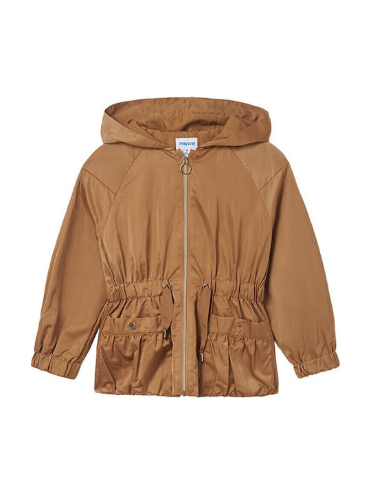 Kids' Casual Jacket Short Windproof with Hood Brown