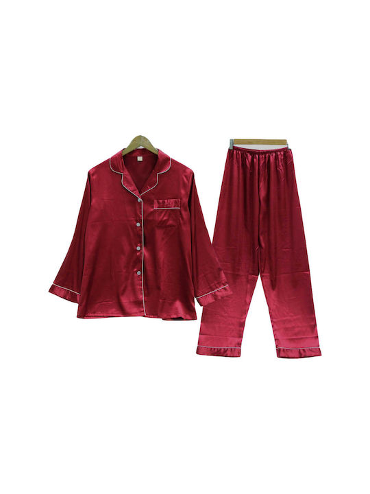 Cootaiya Winter Damen Pyjama-Set Satin Burgundisch