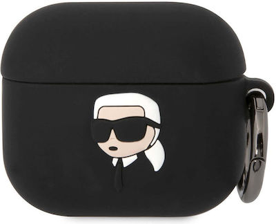 Karl Lagerfeld 3D Logo NFT Karl Head Hülle Silikon mit Haken in Schwarz Farbe für Apple AirPods 3