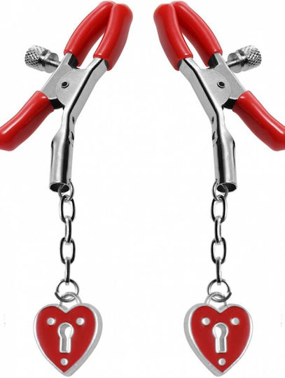XR Charmed Heart Padlock Nipple Clamps Σφιγκτήρες Θηλών Red