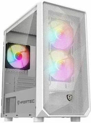 Nfortec DYS Gaming Micro Tower Computer Case with Window Panel and RGB Lighting White