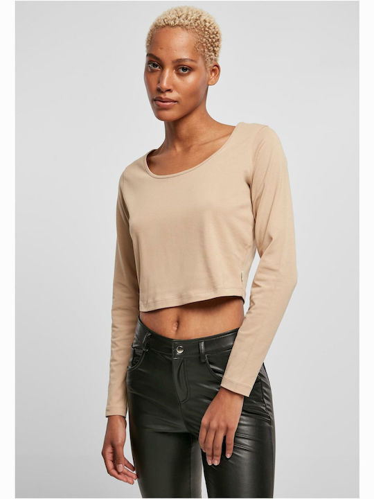 Urban Classics Women's Crop Top Long Sleeve Beige