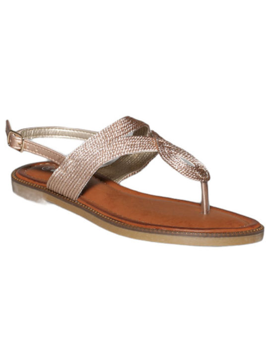 Adam's Shoes Leather Women's Flat Sandals In Gold Colour