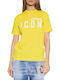 Dsquared2 Γυναικείο T-shirt Κίτρινο με Στάμπα
