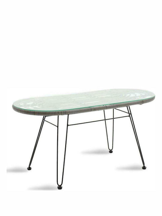 Arrius Outdoor Dinner Table with Glass Surface and Metal Frame Gray 100x45x46cm