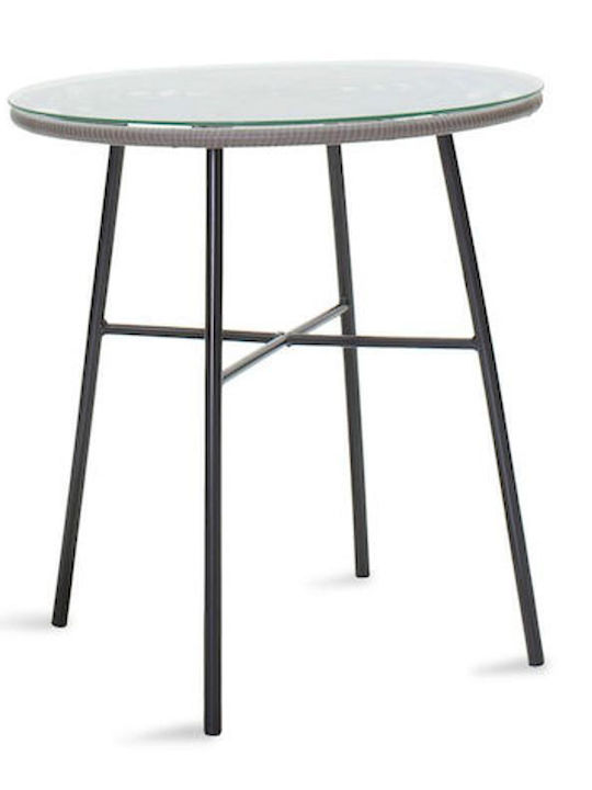 Appius Outdoor Table for Small Spaces with Glass Surface and Metal Frame Gray 70x70x74cm