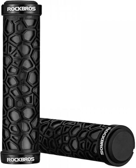 Rockbros 2017-14ABK Χειρολαβές Ποδηλάτου σε Black/White letters Χρώμα 130mm από καουτσούκ