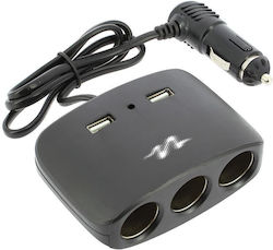 Pulse Pulse Car Charger with Ports 2xUSB-A 3xLighter and Cable Embedded
