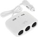 Auto Gs Φορτιστής Αυτοκινήτου Pulse 120W με Θύρες: 2xUSB 3xΑναπτήρα μαζί με Καλώδιο Ενσωματωμένο Λευκός