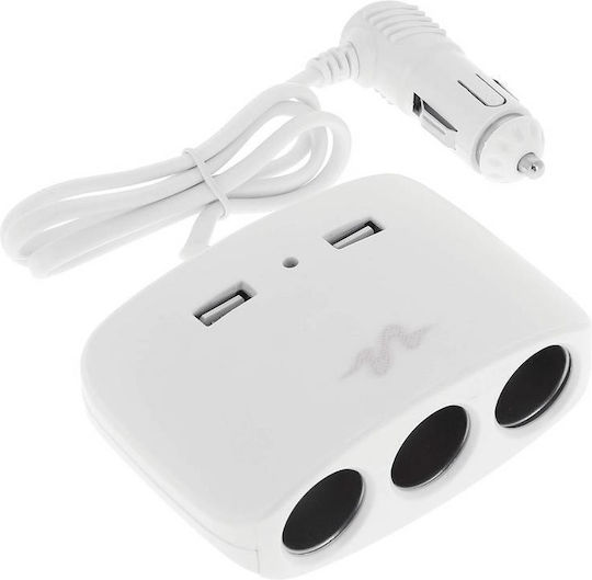 Auto Gs Φορτιστής Αυτοκινήτου Pulse 120W με Θύρες: 2xUSB 3xΑναπτήρα μαζί με Καλώδιο Ενσωματωμένο Λευκός
