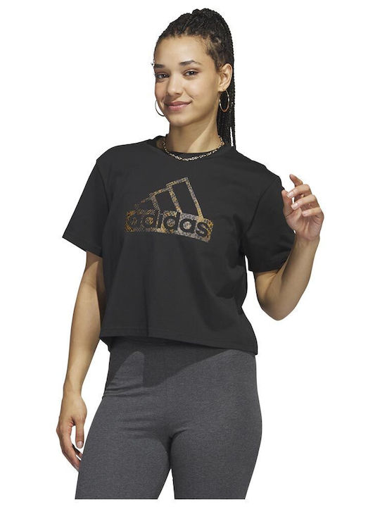Adidas Γυναικείο Αθλητικό Crop T-shirt Μαύρο