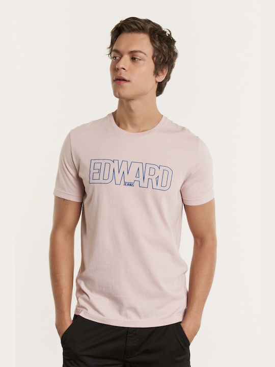 Edward Jeans Ανδρικό T-shirt Ροζ με Στάμπα