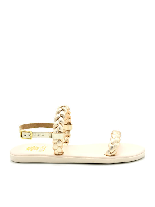 Utopia Sandals Δερμάτινα Γυναικεία Σανδάλια Χρυσά