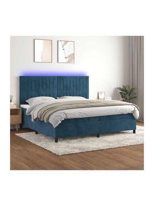 Bed King Size Upholstered with Fabric Dark Blue...