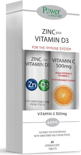 500mg 2iu cu Vitamina C Zinc Plus Vitamina D3 20 comprimate efervescente & Vitamina C 500mg 20 comprimate efervescente Căpșuni