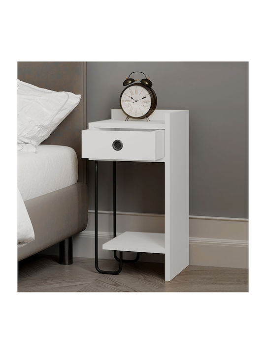 Sirius Wooden Bedside Table with Metallic Legs White 32x30x61cm
