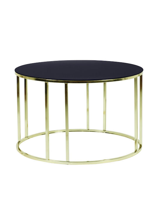 Round Glass Coffee Table Μαύρο / Χρυσό L75xW75xH45cm