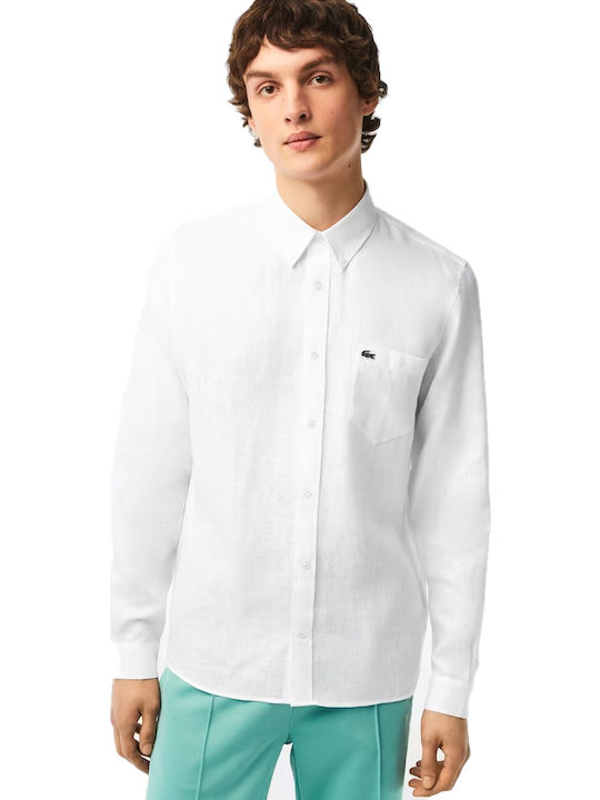 Lacoste Λινό Πουκάμισο Λευκό