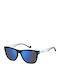 Polaroid Unisex Sunglasses with Black Horn-Rimmed Frame and Blue Polarized Mirror Lens PLD2138/S 0VK/5X