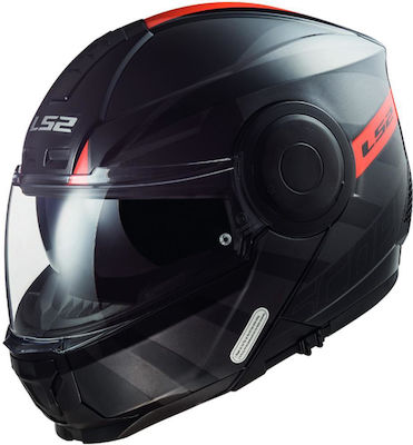 LS2 FF902 Flip-Up Helmet with Sun Visor ECE 22.05 1650gr Scope Hamr Gloss Black / Titanium Red KR520945