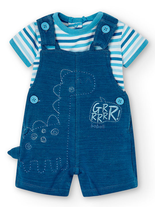 Boboli Dino Set Baby Strampler Kurzärmelig mit Shorts Blau