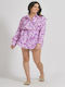 Ble Resort Collection Women's Linen Floral Long Sleeve Shirt Purple