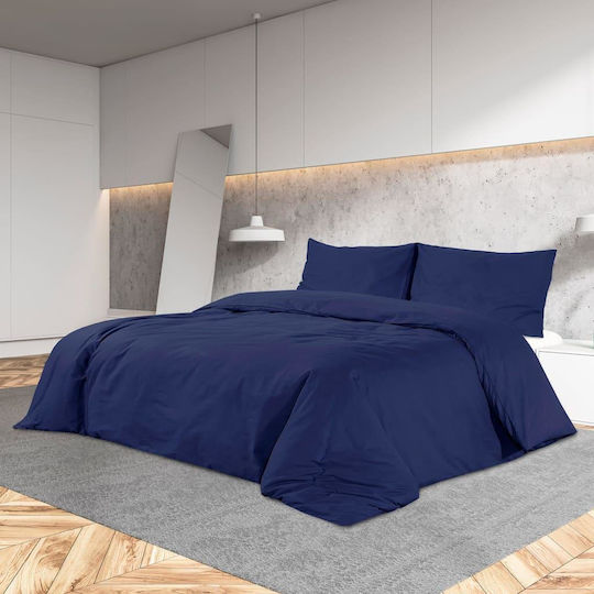 vidaXL Duvet Cover Set Cotton Single with Pillowcase 140x200 Navy Blue