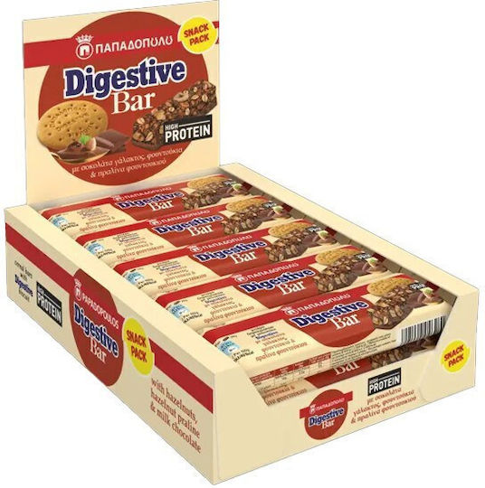 Παπαδοπουλου Digestive Bars Πρωτεϊνη 10x28gr Σοκολατα Γαλακτος Φουντουκια & Πραλινα Φουντουκιου