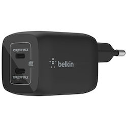 Belkin Ladegerät ohne Kabel GaN mit 2 USB-C Anschlüsse 65W Stromlieferung Schwarzs (Boost Charge Pro)