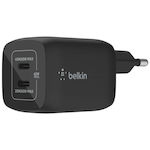 Belkin Φορτιστής Χωρίς Καλώδιο με 2 Θύρες USB-C 65W Power Delivery Μαύρος (Boost Charge Pro)