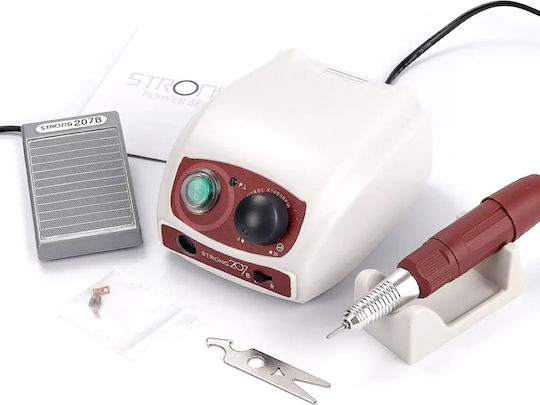 Saeshin Strong 207 Τροχός Νυχιών Ρεύματος 65W Λευκός 35000 Στροφών με Πεντάλ