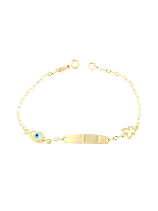 Filva Oro Kids Bracelet ID from Gold 9K with Evil Eye & Butterfly