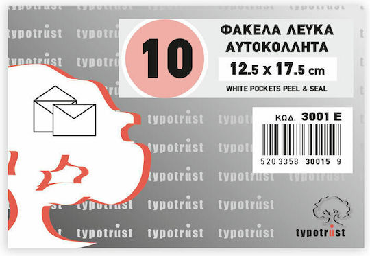 Typotrust Set of Envelopes Correspondence with Adhesive 10pcs in White Color 3001