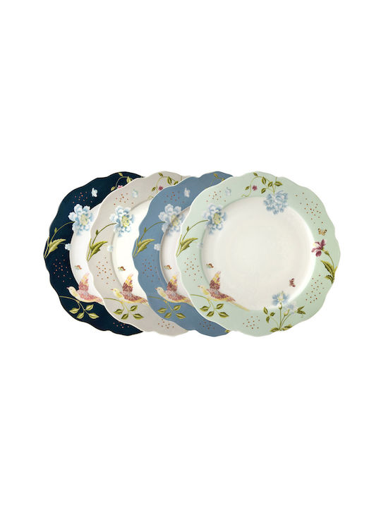 Laura Ashley Heritage Irregular Plate Shallow made of Porcelain Multicolour with Diameter 24.5cm 4pcs
