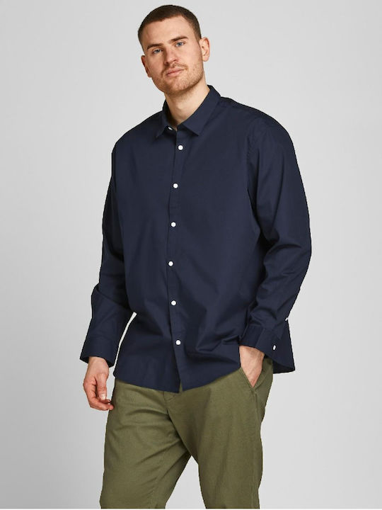 Jack & Jones Дълъг ръкав Риза Едноцветен Тъмносиня
