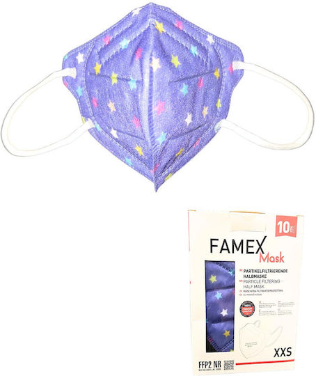 Famex Μάσκα Προστασίας FFP2 XXS για Παιδιά σε Μωβ χρώμα με Αστεράκια 10τμχ