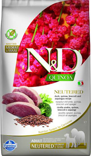 Farmina N&D Quinoa Neutered Medium/Maxi 12kg Trockenfutter ohne Getreide & Gluten für erwachsene sterilisierte Hunde mittlerer & großer Rassen mit Ente