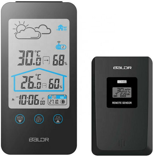 Baldr LCD Touch Screen Wireless Digital Weather Station Wall Mounted / Tabletop Black