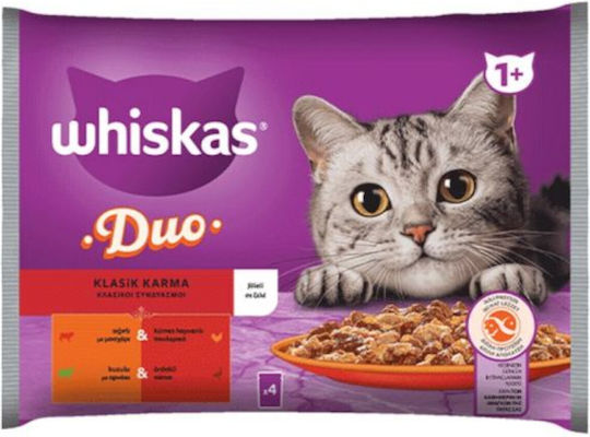 Whiskas Multipouch Duo Υγρή Τροφή για Ενήλικες Γάτες σε Φακελάκι με Αρνί και Μοσχάρι 4x85gr