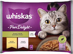 Whiskas Multipack Pure Delight Nasses Katzenfutter für Katze in Beutel mit Huhn und Lachs 4x85gr