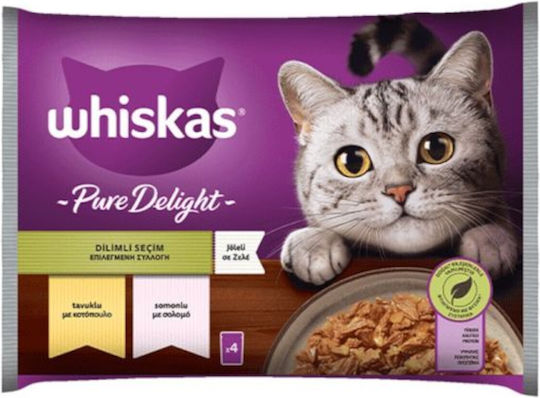 Whiskas Multipack Pure Delight Υγρή Τροφή για Ενήλικες Γάτες σε Φακελάκι με Κοτόπουλο και Σολομό 4x85gr