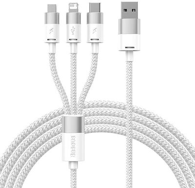 Baseus Starspeed Braided USB to Lightning / Type-C / micro USB 1.2m 3.5A Cable White